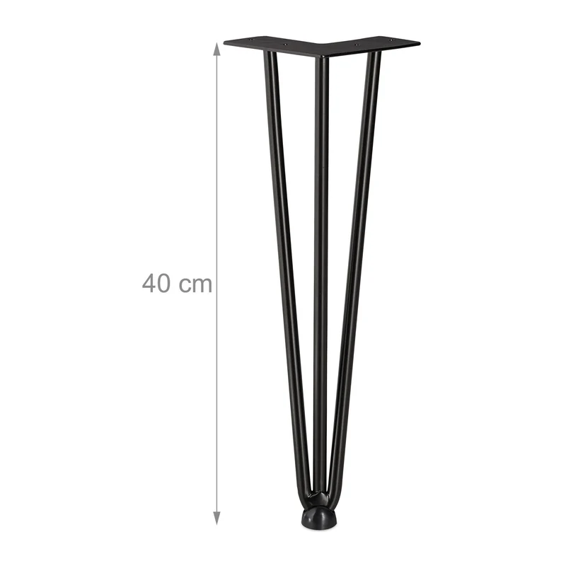 Lot de 4 pieds de table en épingle cheveux design vintage 40 x 12 x 12 cm avec 3 entretoises en métal noir 13_0007769