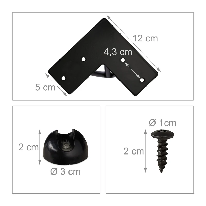 Lot de 4 pieds de table en épingle cheveux design vintage 40 x 12 x 12 cm avec 3 entretoises en métal noir 13_0007769