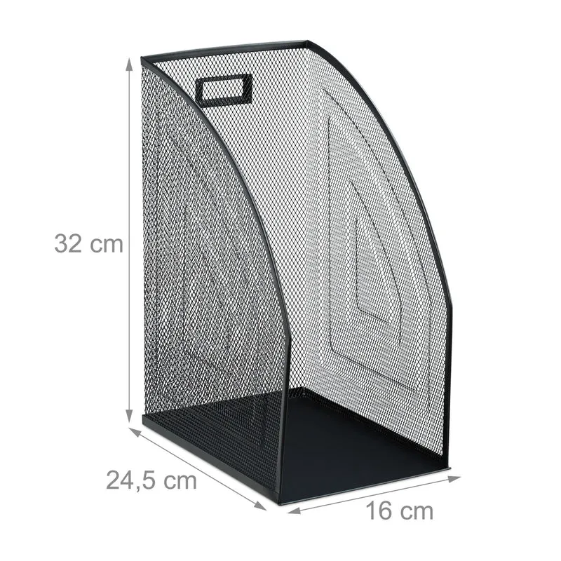Porte-revues design épuré bureau format A4 32 x 16 x 24,5 cm en métal noir 13_0007804