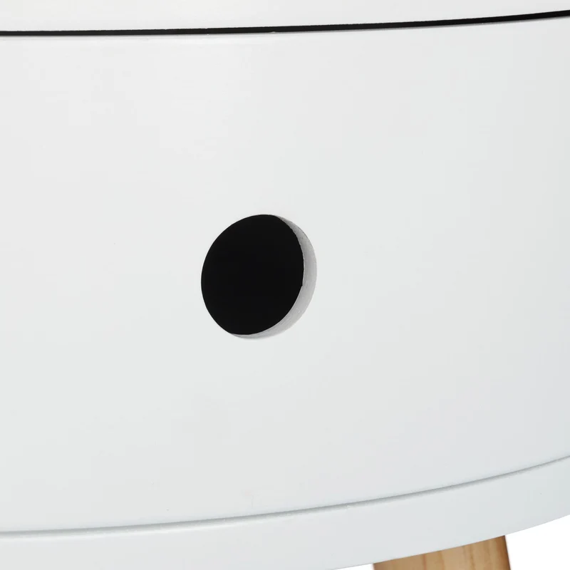 Table d'appoint ronde scandinave minimaliste 40 x 40 x 45 cm avec tiroir pratique en bois blanc 13_0008169
