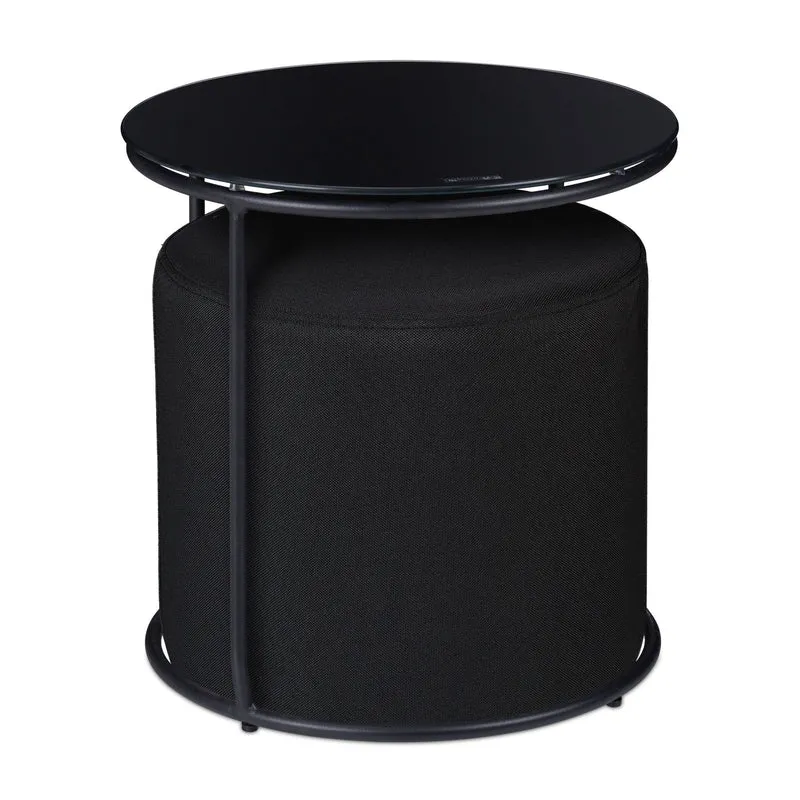 Table d'appoint ronde et tabouret rembourré style moderne salon 60 x 60 x 45 cm en métal noir 13_0008914