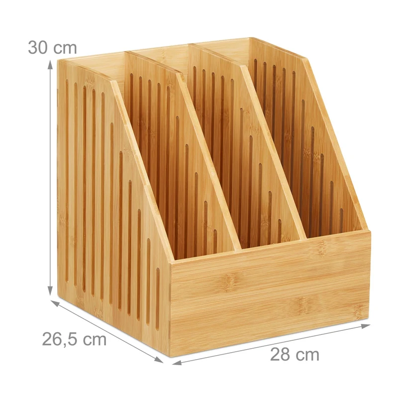 Porte-revues 3 compartiments moderne design épuré bureau 30 x 25 x 30 cm en bambou naturel 13_0007668