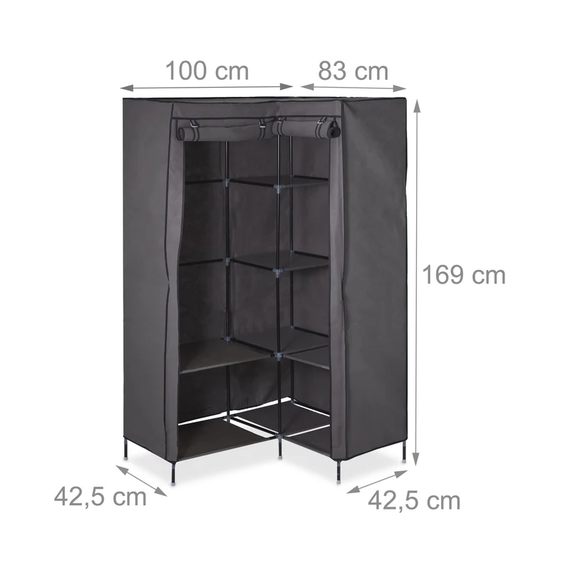 Armoire de coins multifonctionnelle meuble de rangement 169 x 100 x 83 cm en métal gris 13_0008763