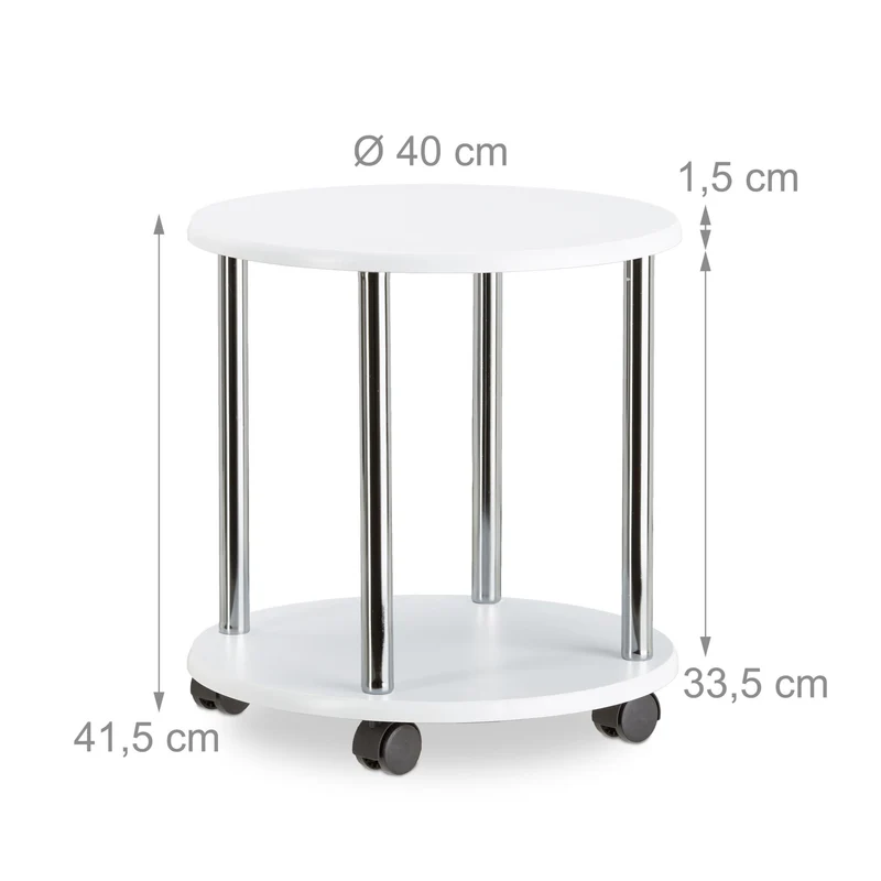 Table d'appoint carrée mobile 41,5 x 40 x 40 cm avec rangement chariot design contemporain en MDF blanc 13_0008608