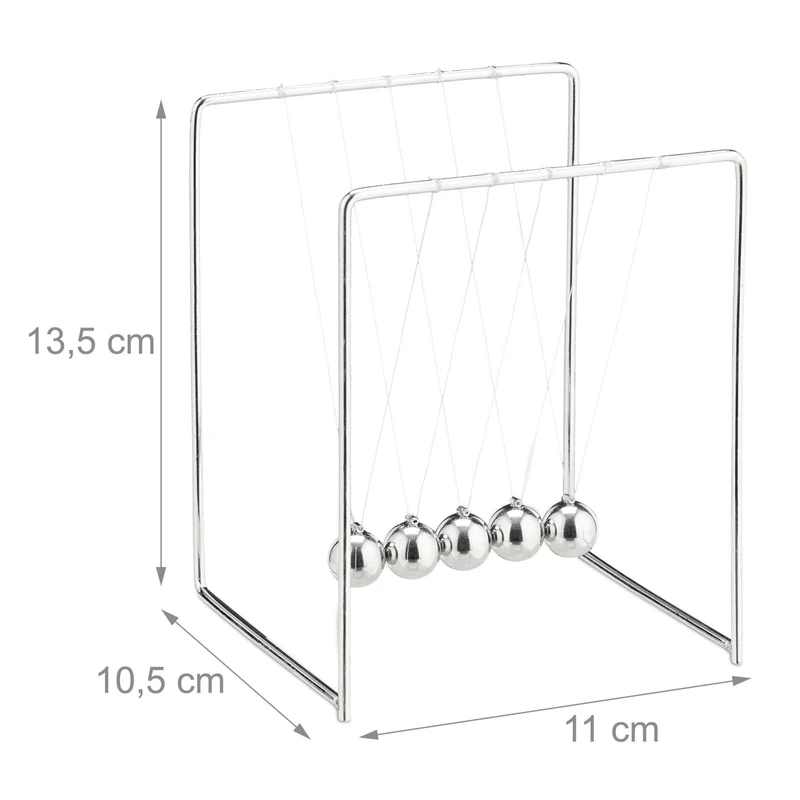 Pendule de Newton décoratif classique 13,5 x 11 x 10,5 cm avec effet relaxant en métal argenté 13_0007544