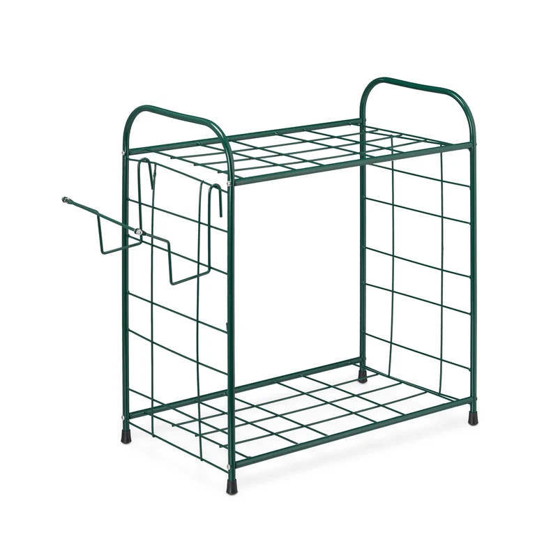 Support d'outils de jardin pratique rangement à deux niveaux 100 x 40 x 120 cm en métal vert 13_0008159