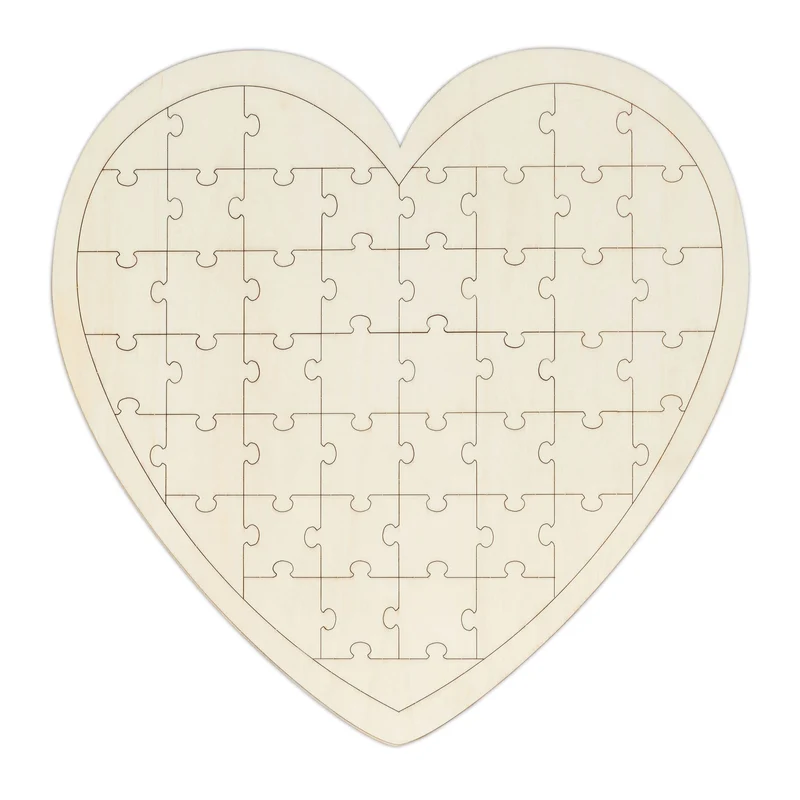 Puzzle coeur mariage original créatif 45 x 45 x 0,6 cm pour souvenirs uniques en bois naturel 13_0007492