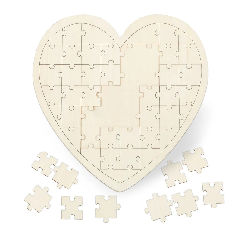 Puzzle coeur mariage original créatif 45 x 45 x 0,6 cm pour souvenirs uniques en bois naturel 13_0007492