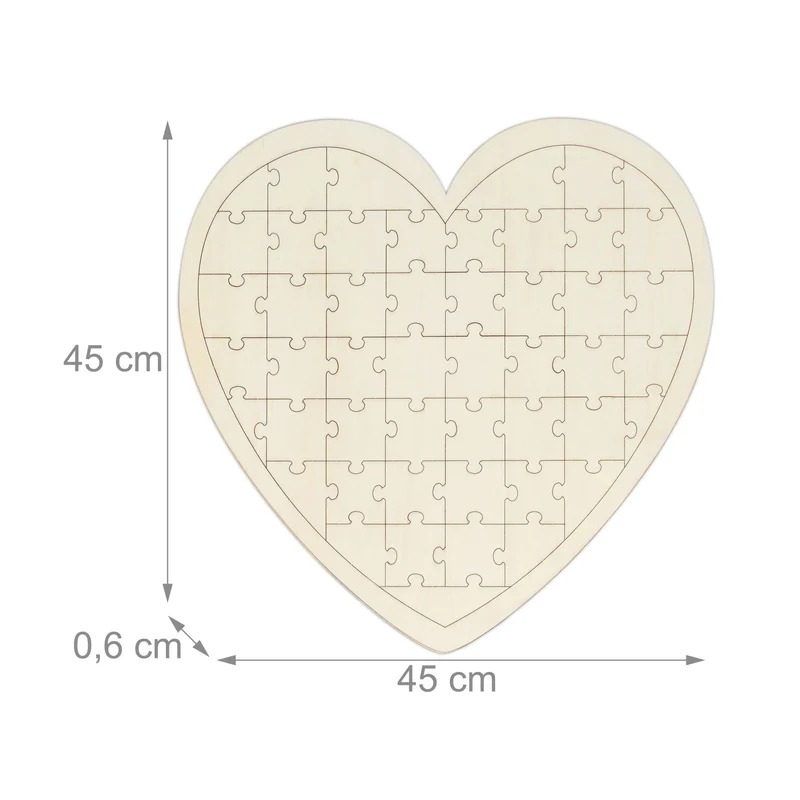 Puzzle coeur mariage original créatif 45 x 45 x 0,6 cm pour souvenirs uniques en bois naturel 13_0007492
