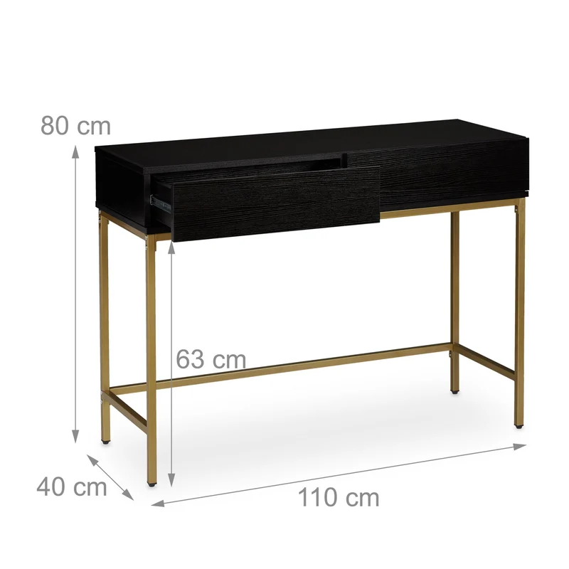Table de console étroite pratique couloir 100 x 30 x 75 cm en métal noir 13_0009048