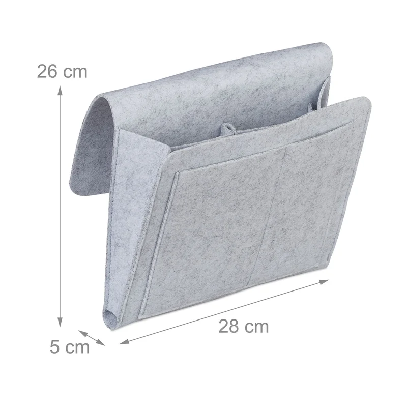 Organisateur de lit avec 5 compartiments rangement pratique chambre 26 x 28 x 5 cm en feutre gris 13_0009729