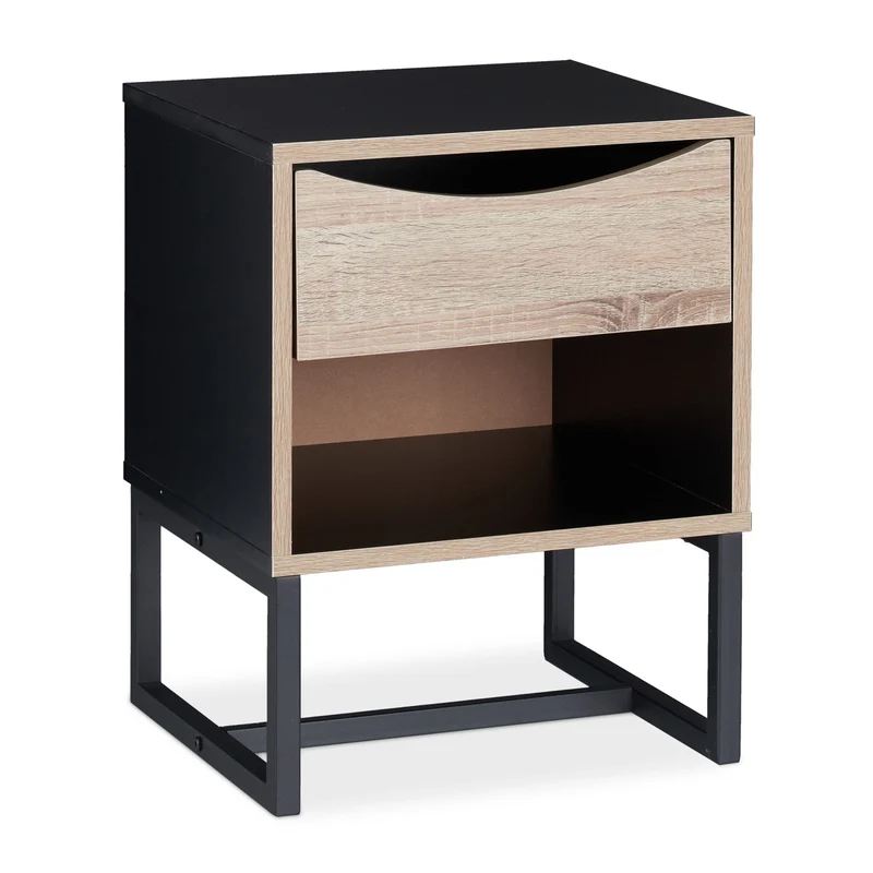 Table de nuit rustique avec tiroir rangement 50 x 40 x 60 cm en bois noir 13_0009650
