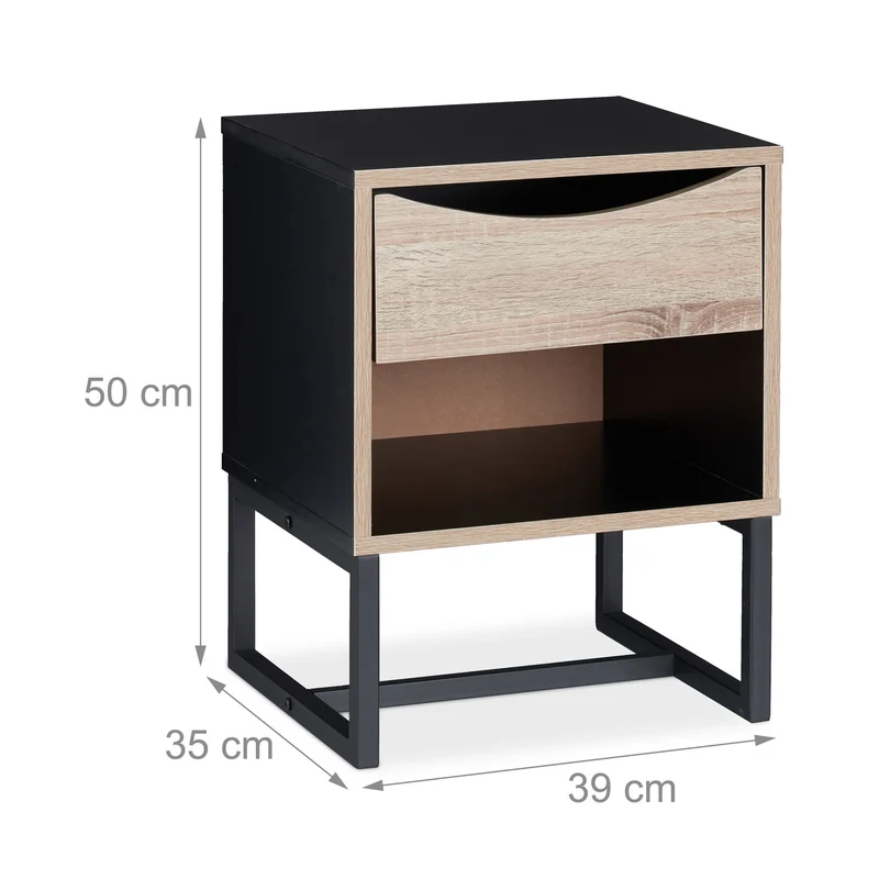 Table de nuit rustique avec tiroir rangement 50 x 40 x 60 cm en bois noir 13_0009650