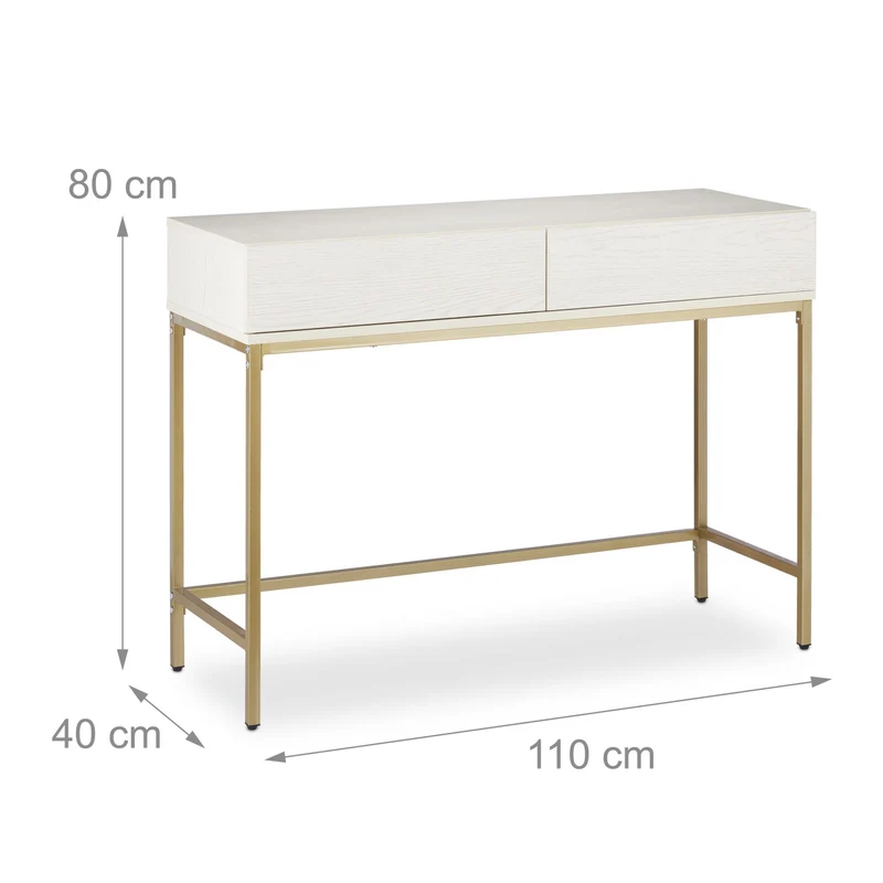Table de console étroite avec 2 tiroirs élégante pour couloir salon 100 x 30 x 75 cm en bois blanc 13_0009049