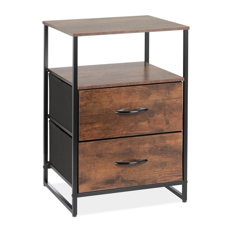 Table de nuit style industriel 2 tiroirs 40 x 40 x 50 cm pratique finition mate en métal noir 13_0010860