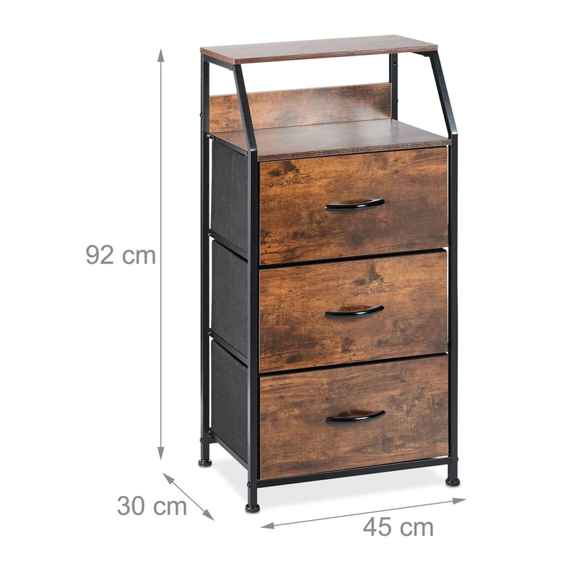 Commode style industriel 3 tiroirs rangement décoratif salon couloir 80 x 40 x 90 cm en MDF noir 13_0010862