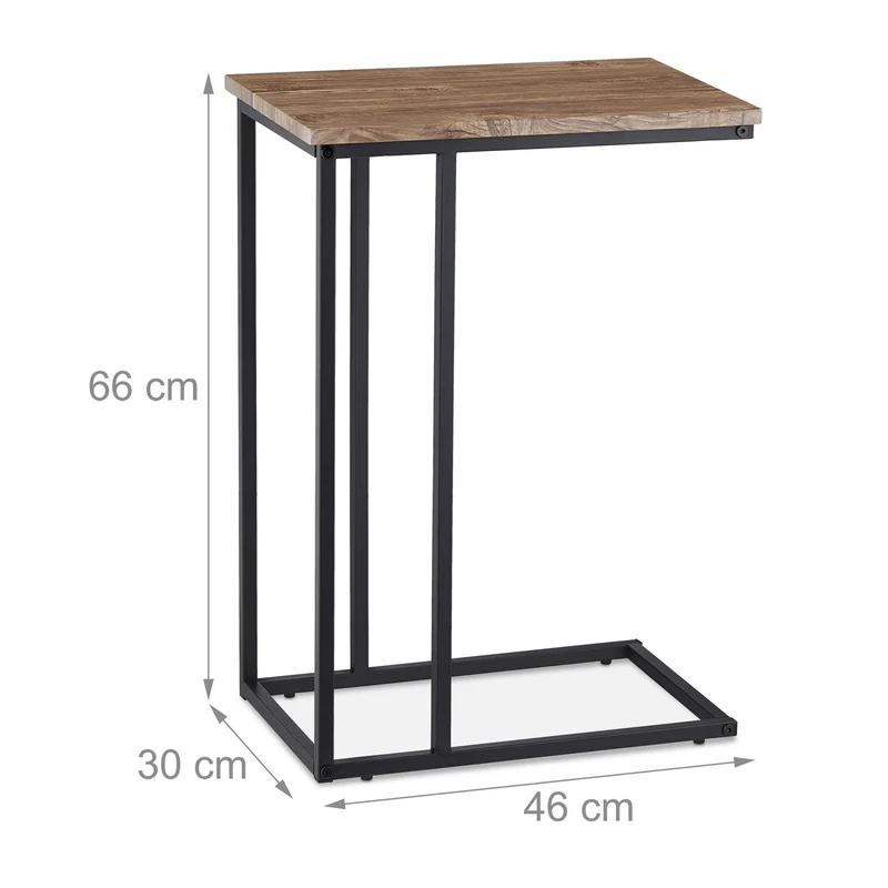 Table d’appoint design industriel moderne forme C 70 x 40 x 60 cm pratique et légère en métal noir 13_0009825