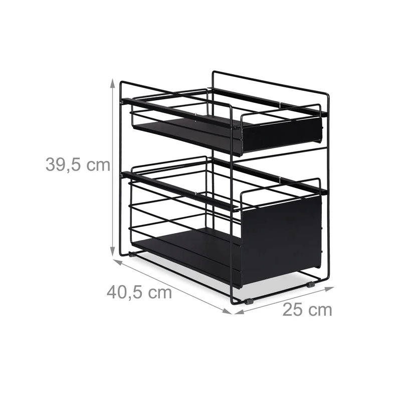 Organiseur de placard avec 2 tiroirs pour rangement cuisine salle de bain 60 x 30 x 30 cm en acier noir 13_0010353