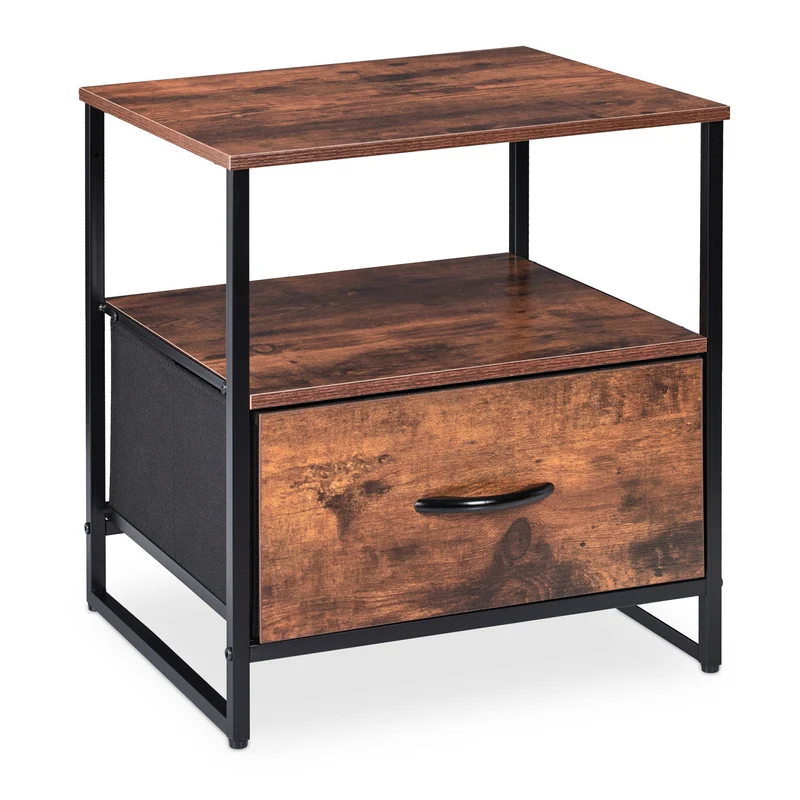 Table de chevet industrielle avec tiroir rangement 60 x 40 x 30 cm style rustique en métal noir 13_0010857