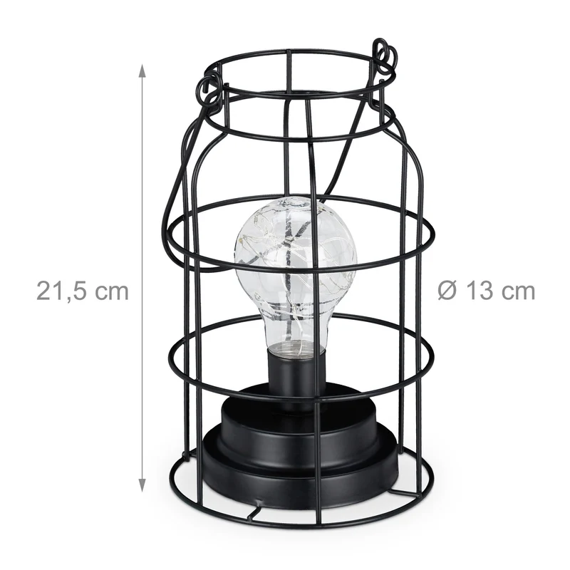 Lampe de table avec grillage décoratif style industriel 30 x 20 cm ambiance chaleureuse en métal noir 13_0009310
