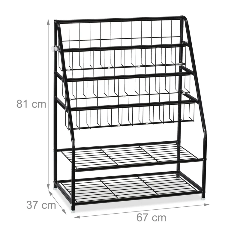 Porte-magazines en métal moderne pour salon chambre d'enfants 81 x 67 x 37 cm avec design grille en métal noir 13_0009949