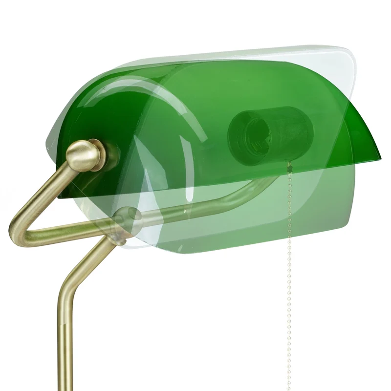 Lampe de bureau rétro style années 20 abat-jour en verre 30 x 20 x 20 cm socle bois décoratif réglable en verre vert 13_0010387