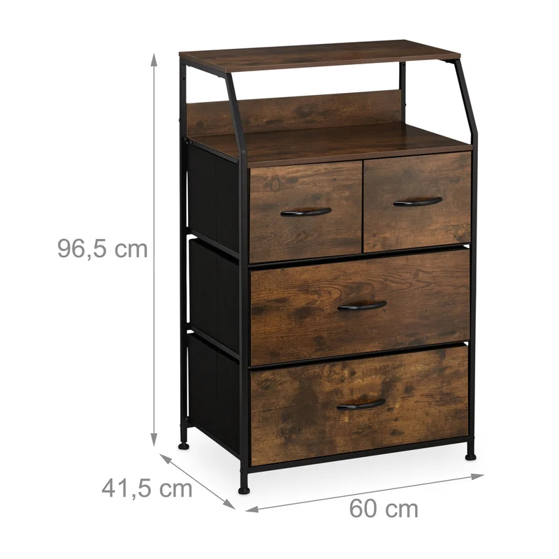 Commode 4 tiroirs moderne style industriel 100 x 40 x 80 cm grand espace de rangement en MDF noir 13_0010907