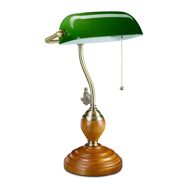 Lampe de bureau vintage style art déco 30 x 15 cm avec interrupteur à tirette en métal vert 13_0010338