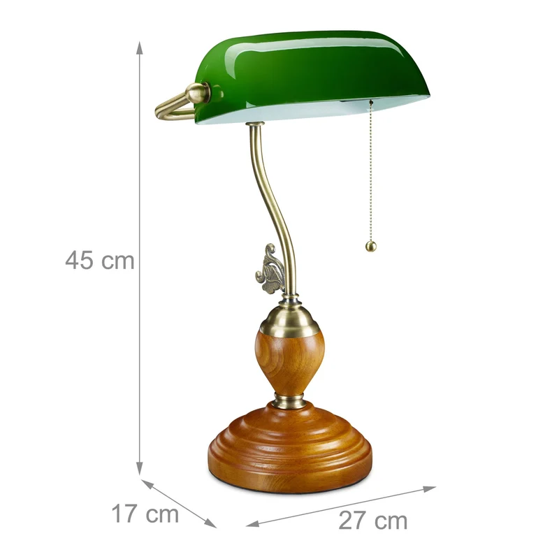 Lampe de bureau vintage style art déco 30 x 15 cm avec interrupteur à tirette en métal vert 13_0010338