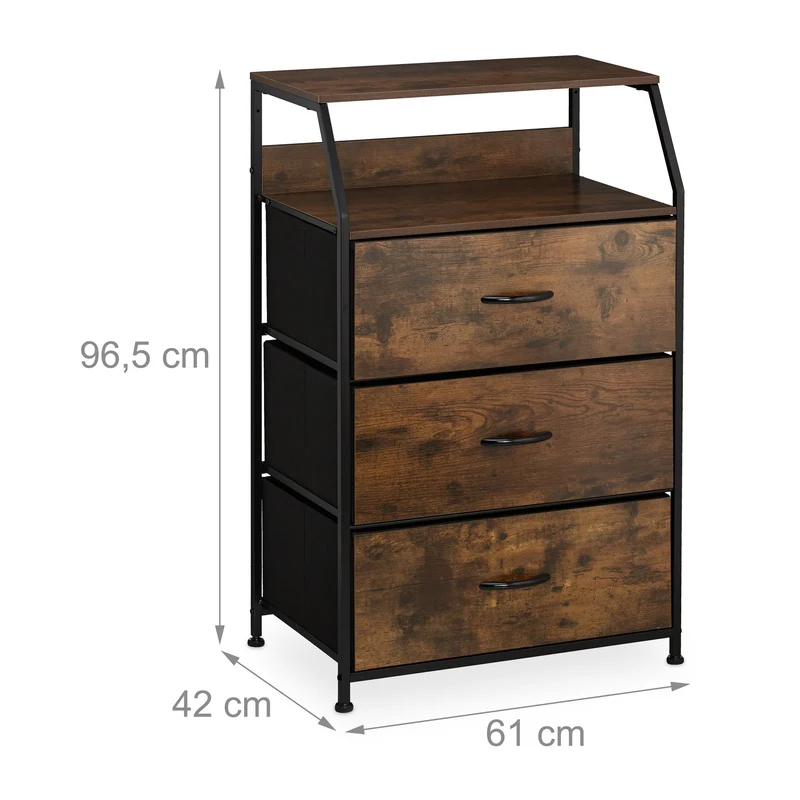 Commode 3 tiroirs pratique style industriel salon couloir 90 x 40 x 80 cm en MDF noir 13_0010896