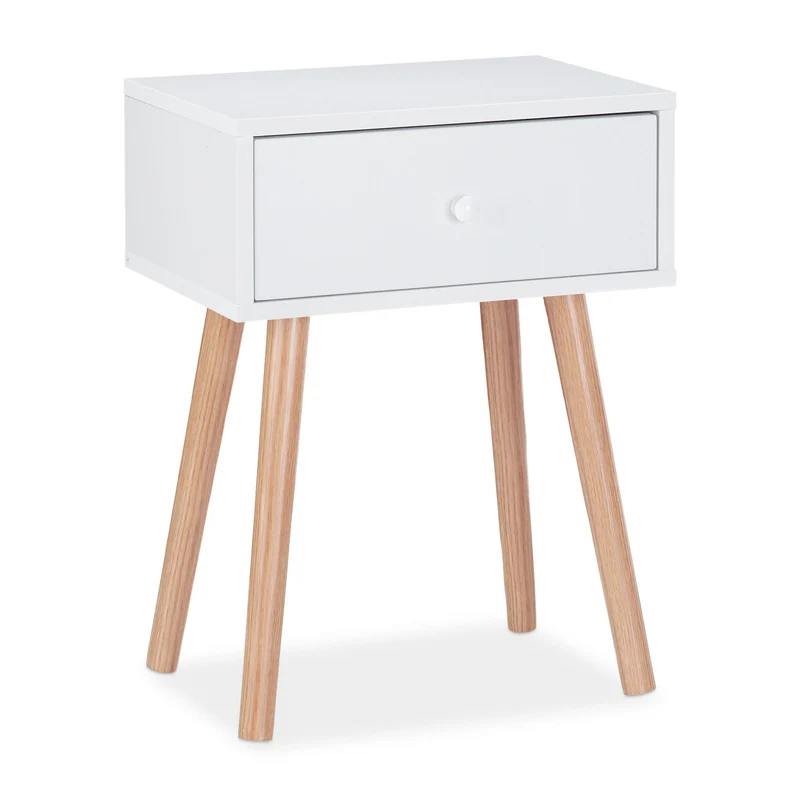 Table de nuit scandinave blanche 40 x 30 x 50 cm avec tiroir pratique touche rétro en bois blanc 13_0009648