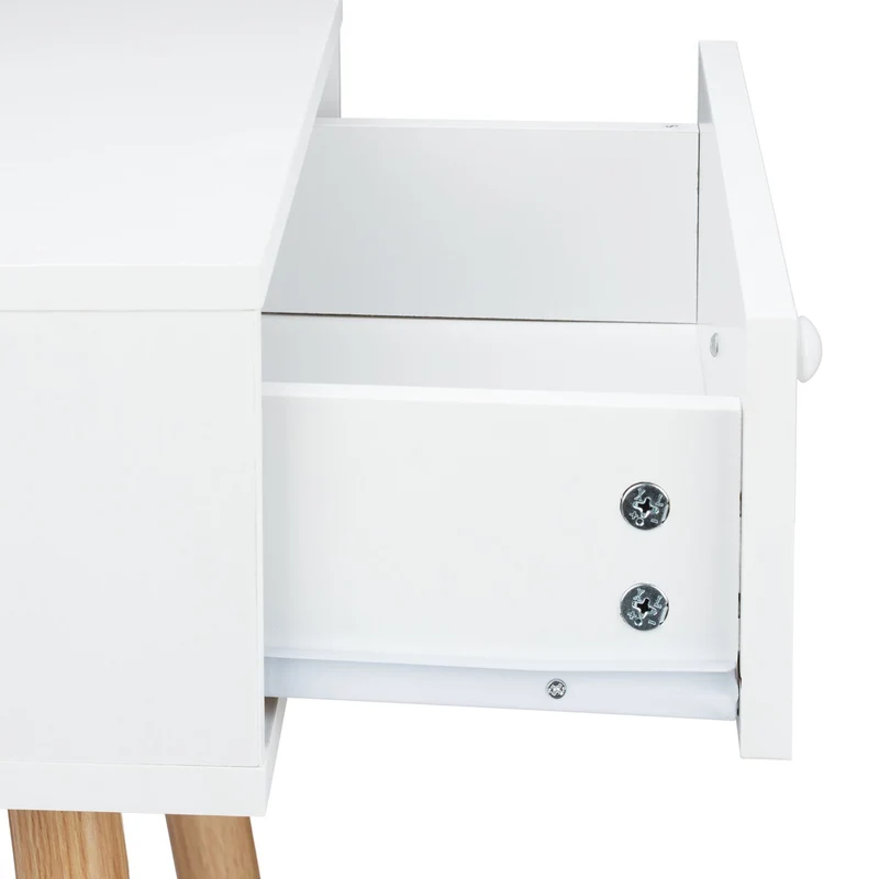 Table de nuit scandinave blanche 40 x 30 x 50 cm avec tiroir pratique touche rétro en bois blanc 13_0009648