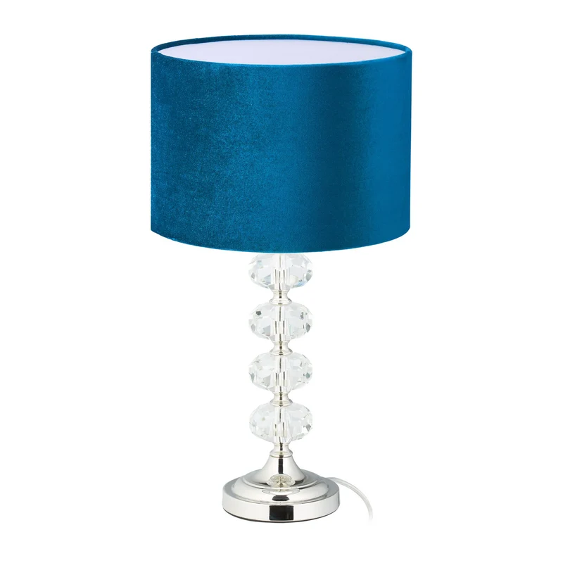 Lampe de table élégante en velours et cristal 30 x 30 x 60 cm éclairage confortable style contemporain en velours bleu 13_0010847