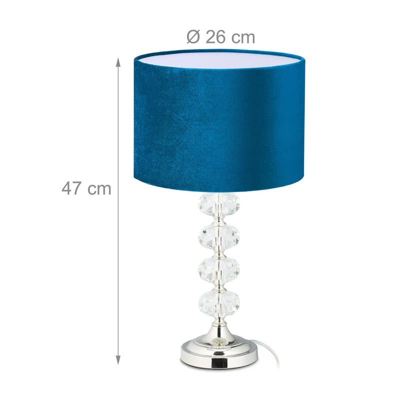 Lampe de table élégante en velours et cristal 30 x 30 x 60 cm éclairage confortable style contemporain en velours bleu 13_0010847