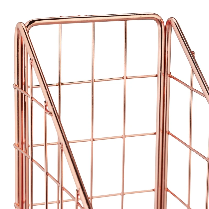 Lot de 2 range-revues moderne design grillagé bureau 23 x 9 x 25,5 cm en fer or rose 13_0013602