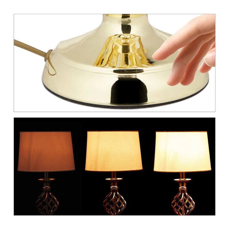 Lampe de table tactile design moderne salon chambre 43,5 x 25 cm avec trois niveaux d’éclairage en métal argenté 13_0009891