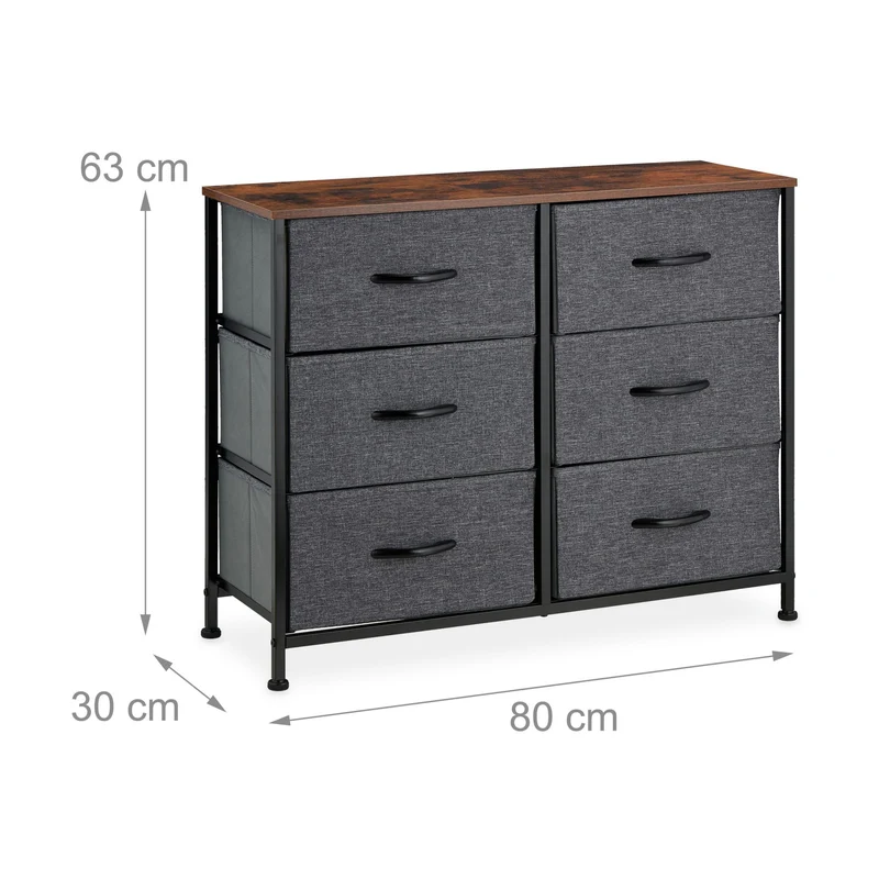 Commode avec 6 tiroirs rangement élégant style industriel entrée salon 140 x 40 x 80 cm en bois noir 13_0012820