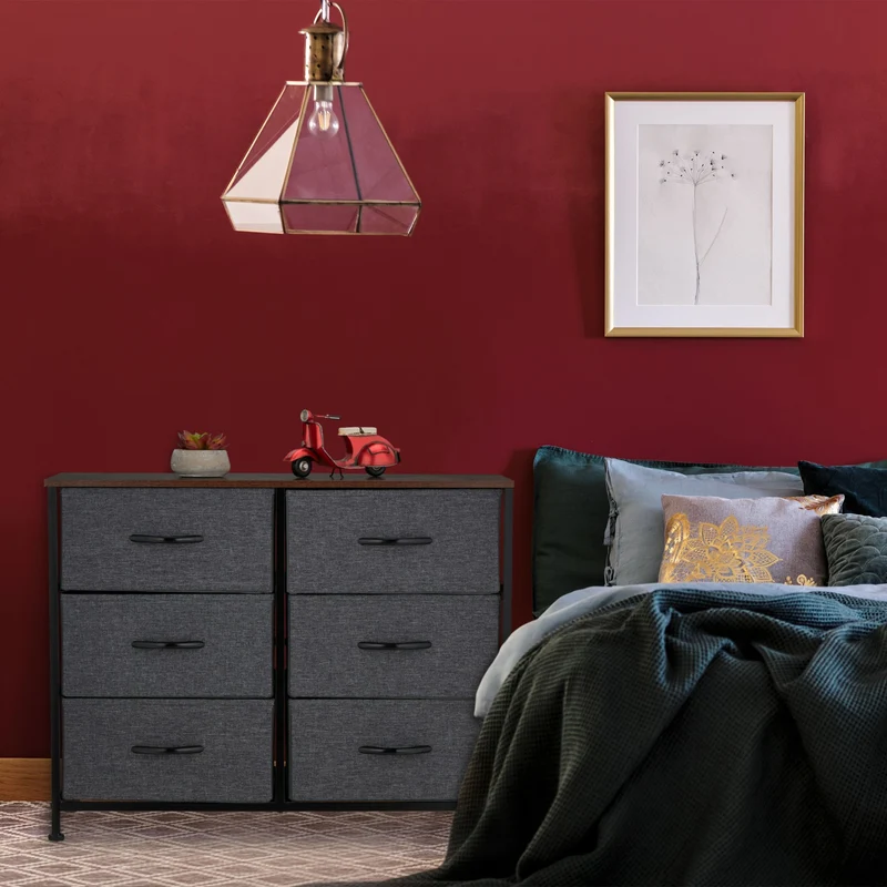 Commode avec 6 tiroirs rangement élégant style industriel entrée salon 140 x 40 x 80 cm en bois noir 13_0012820
