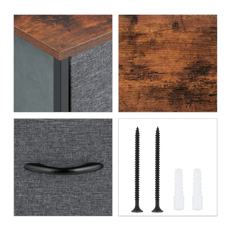 Commode avec 6 tiroirs rangement élégant style industriel entrée salon 140 x 40 x 80 cm en bois noir 13_0012820