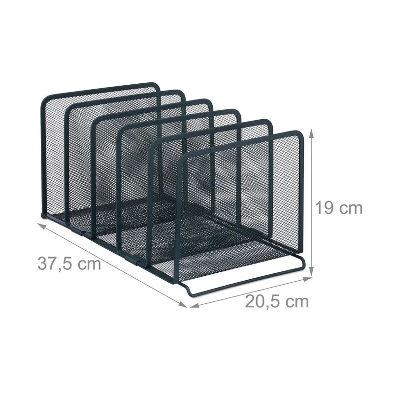 Range-revues pratique bureau 5 compartiments structure organisé 35 x 25 x 25 cm en métal anthracite 13_0012714