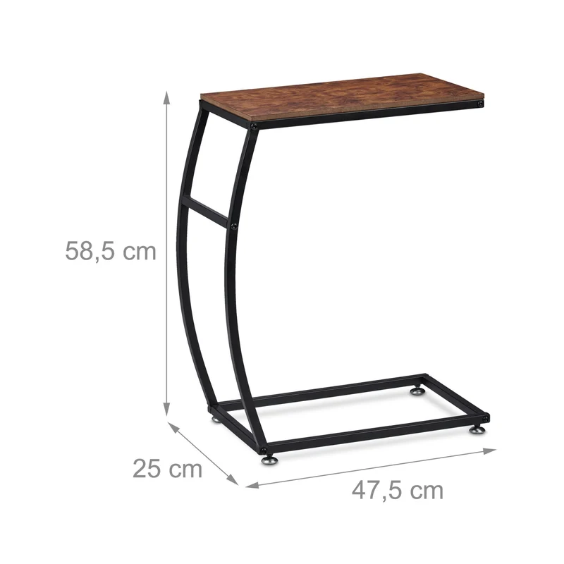 Table d'appoint design industriel 70 x 40 x 50 cm avec roulettes forme incurvée en métal noir 13_0009990