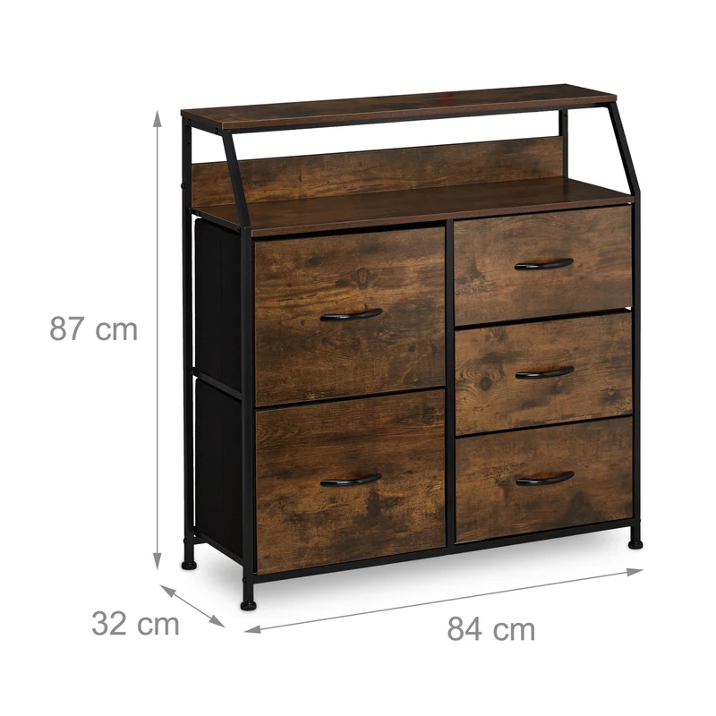 Commode à tiroirs rustique style industriel 90 x 40 x 80 cm grand espace de rangement décoratif en métal noir 13_0010887