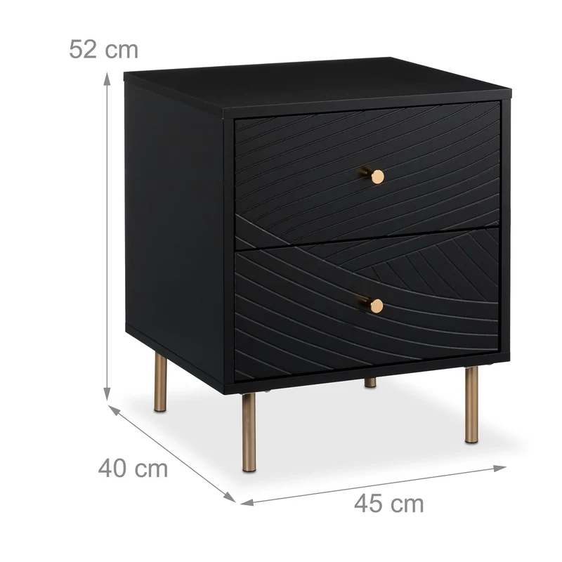 Table de nuit moderne 52 x 45 x 40 cm avec 2 tiroirs pratiques design noir en MDF noir 13_0015840