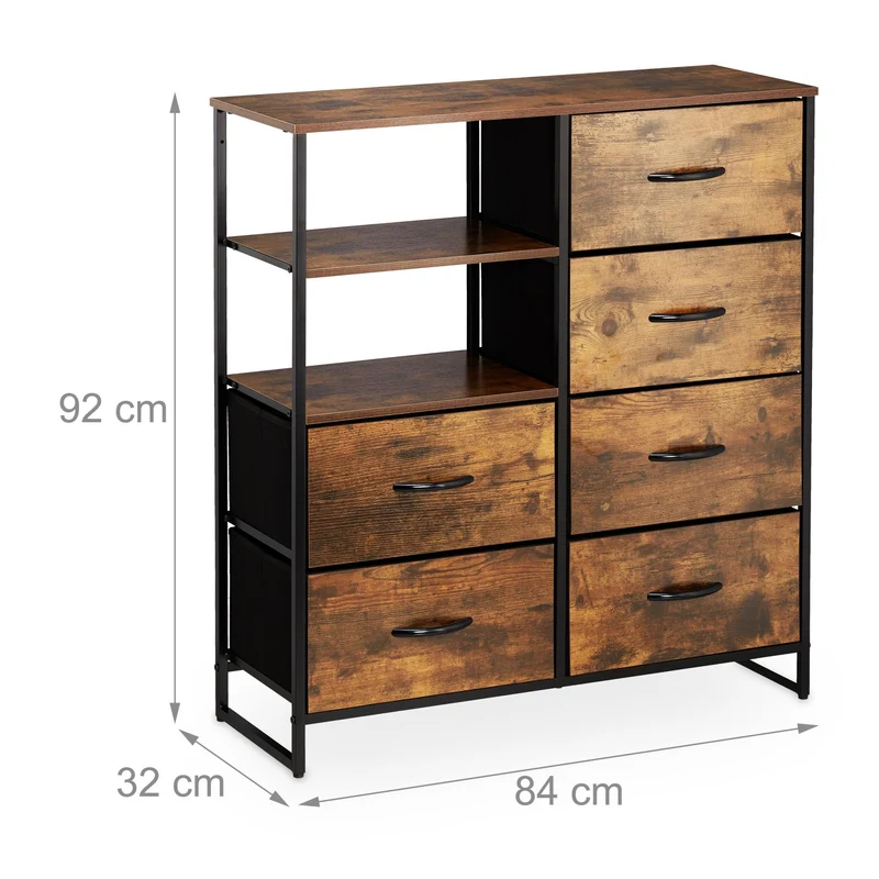 Commode rétro style industriel 6 tiroirs 90 x 40 x 75 cm rangement déco élégance en MDF noir 13_0010895