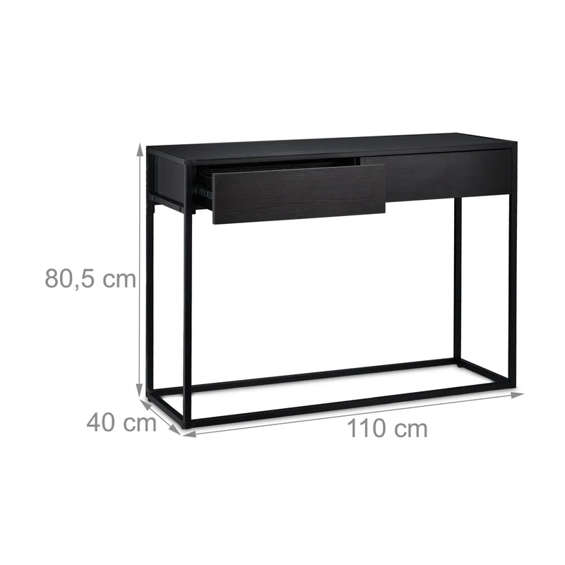 Table console étroite pour couloir rangement décorations 120 x 30 x 75 cm en bois noir 13_0010236