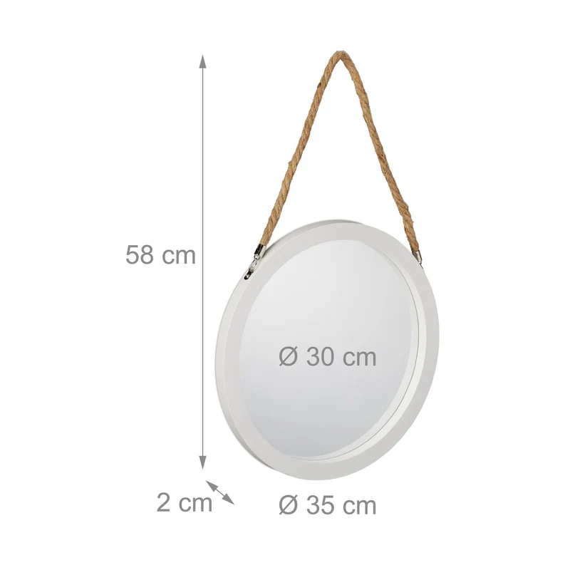 Miroir rond décoratif maritime pour salle de bain salon 60 x 60 cm en plastique blanc 13_0013246
