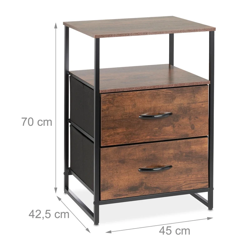 Lot de 2 tables de chevet design industriel 50 x 40 x 60 cm pratiques avec tiroirs rustiques en bois noir 13_0015934