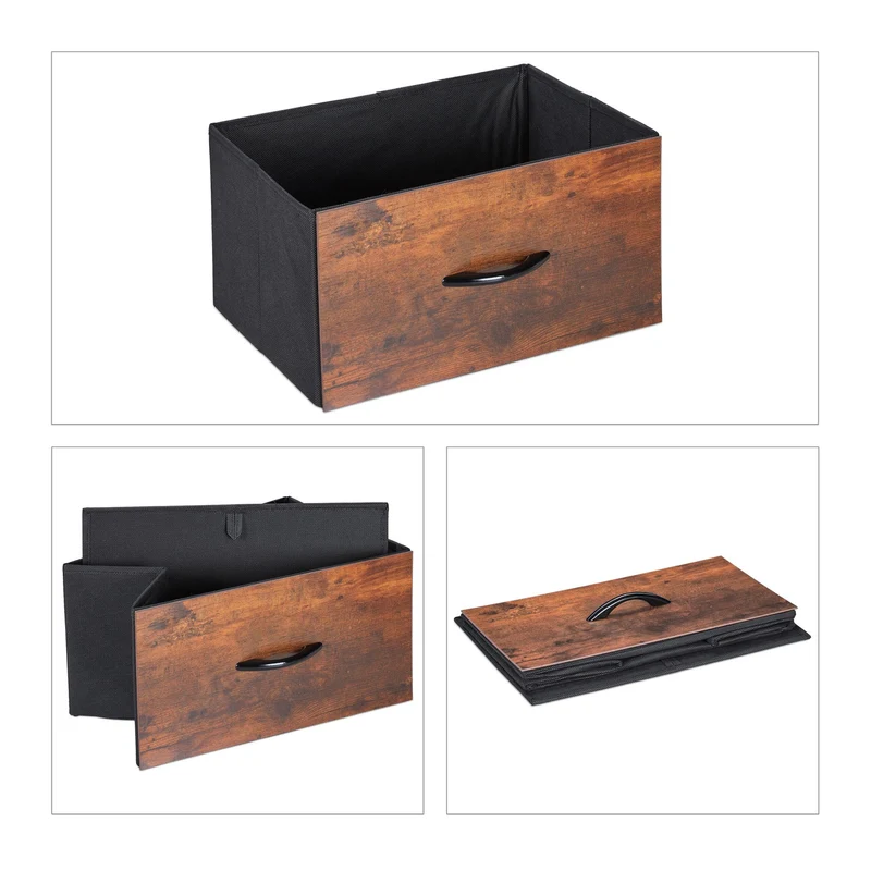 Lot de 2 tables de chevet design industriel 50 x 40 x 60 cm pratiques avec tiroirs rustiques en bois noir 13_0015934