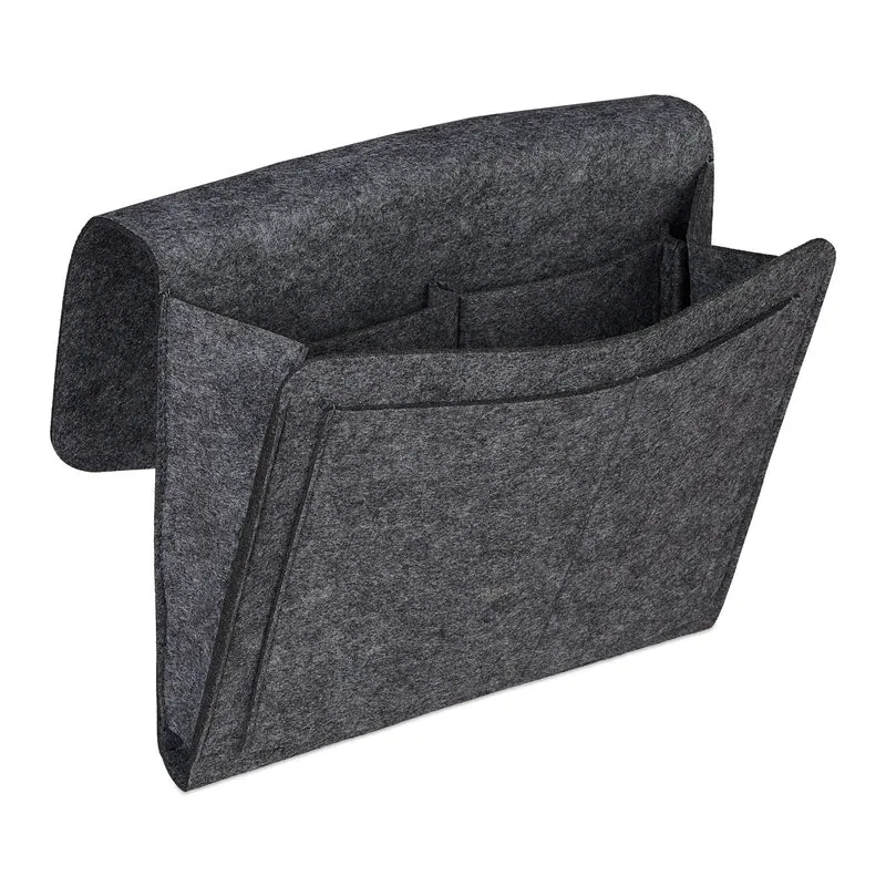 Organisateur de lit avec 5 compartiments rangement pratique chambre 26 x 28 x 5 cm en feutre gris 13_0009728