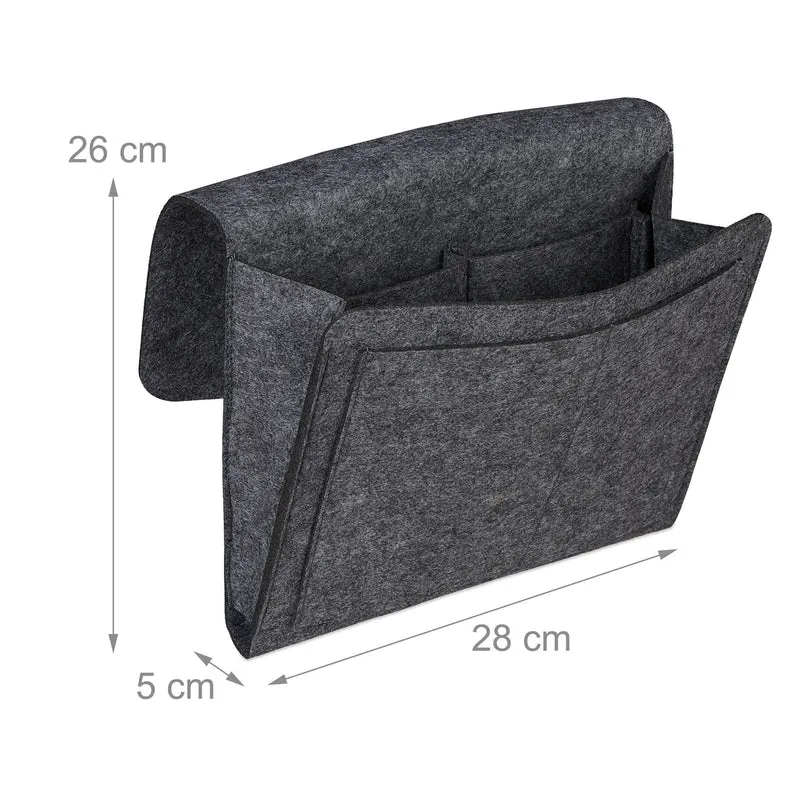 Organisateur de lit avec 5 compartiments rangement pratique chambre 26 x 28 x 5 cm en feutre gris 13_0009728